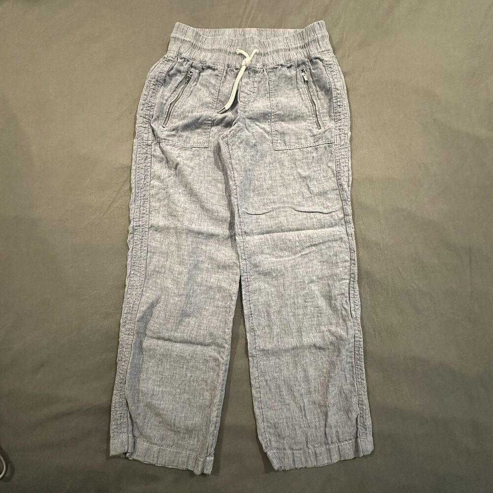 Athleta Cabo 100% Linen Joggers Women 6 Drawstring Zip Pockets Pants Tapered
